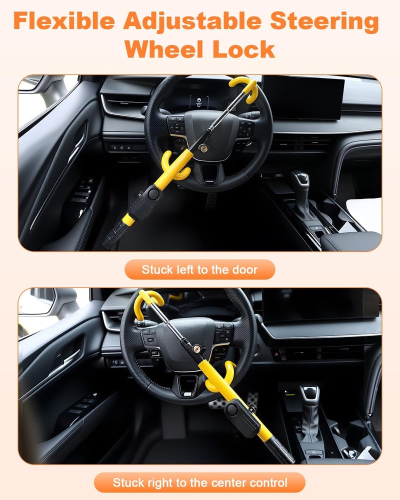 ELECTOP Steering Wheel Lock with Alarm 113db Anti Theft Car Device Double Hooks Car Lock with Adjustable Locking and 2 Key Car Alarm System with Motion Sensor Universal Fit for Vehicle Truck Van SUV - Image 3